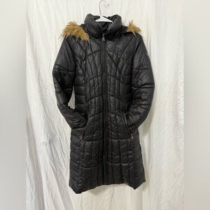 GUESS Black Puffer Coat with Faux Fur Trim - Size XS